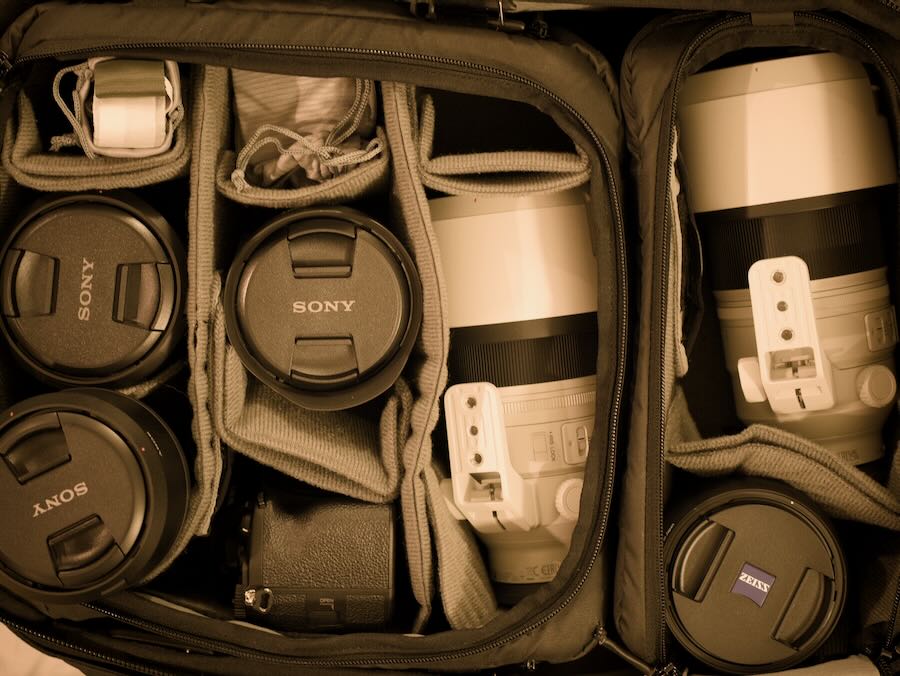 My camera bag packed for the trip