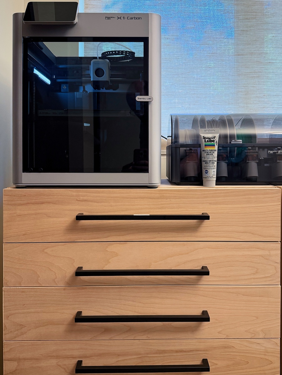 One of the 3D printing cabinets in place