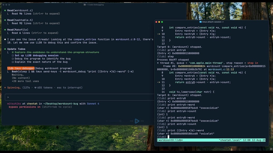 Claude Code Debugs with LLDB in TMUX - Armin Ronacher